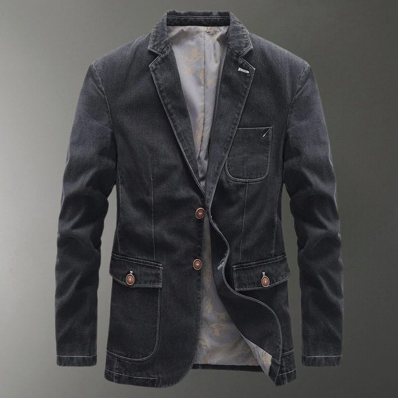 Structured cotton blend blazer with contrast stitching for men | Calder