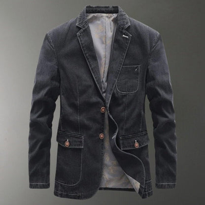 Structured cotton blend blazer with contrast stitching for men | Calder