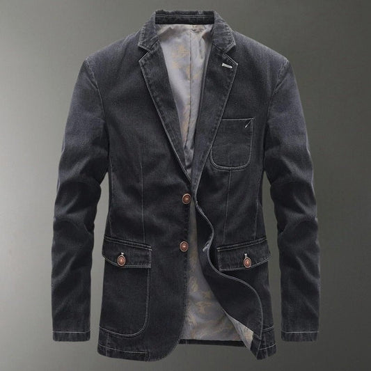 Structured cotton blend blazer with contrast stitching for men | Calder