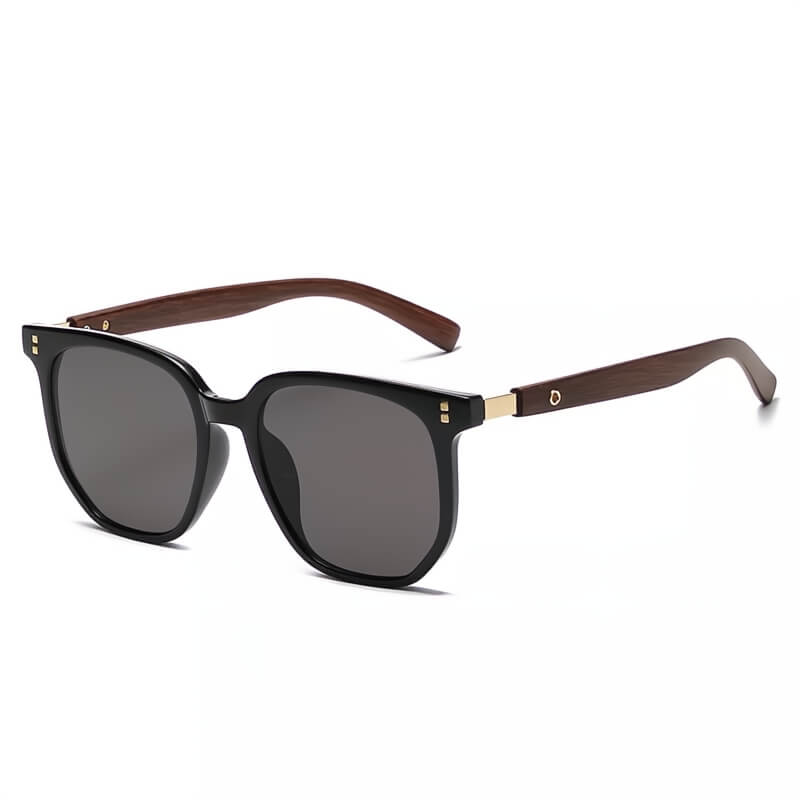 Classic frame sunglasses with handcrafted wood arms for men | Bravon