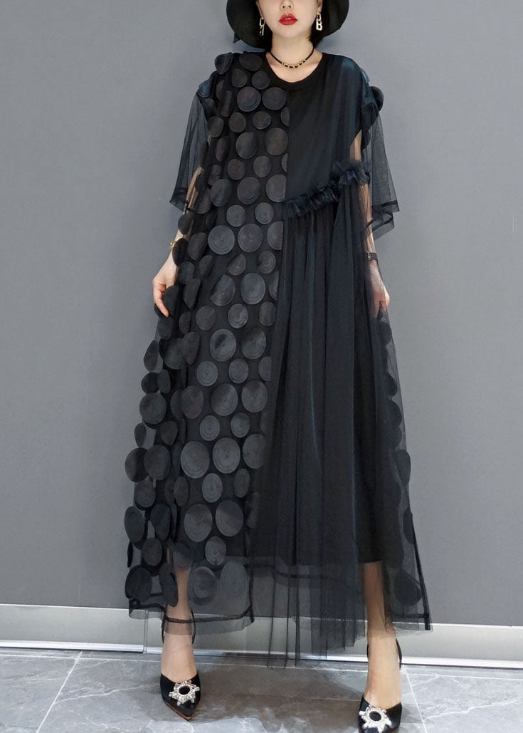 Asymmetric half-sleeve tulle party dress for women -2