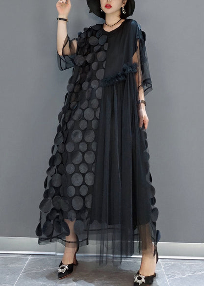 Asymmetric half-sleeve tulle party dress for women -1