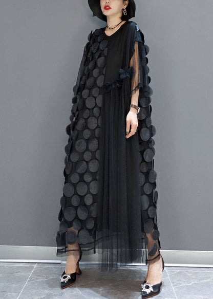 Asymmetric half-sleeve tulle party dress for women -7