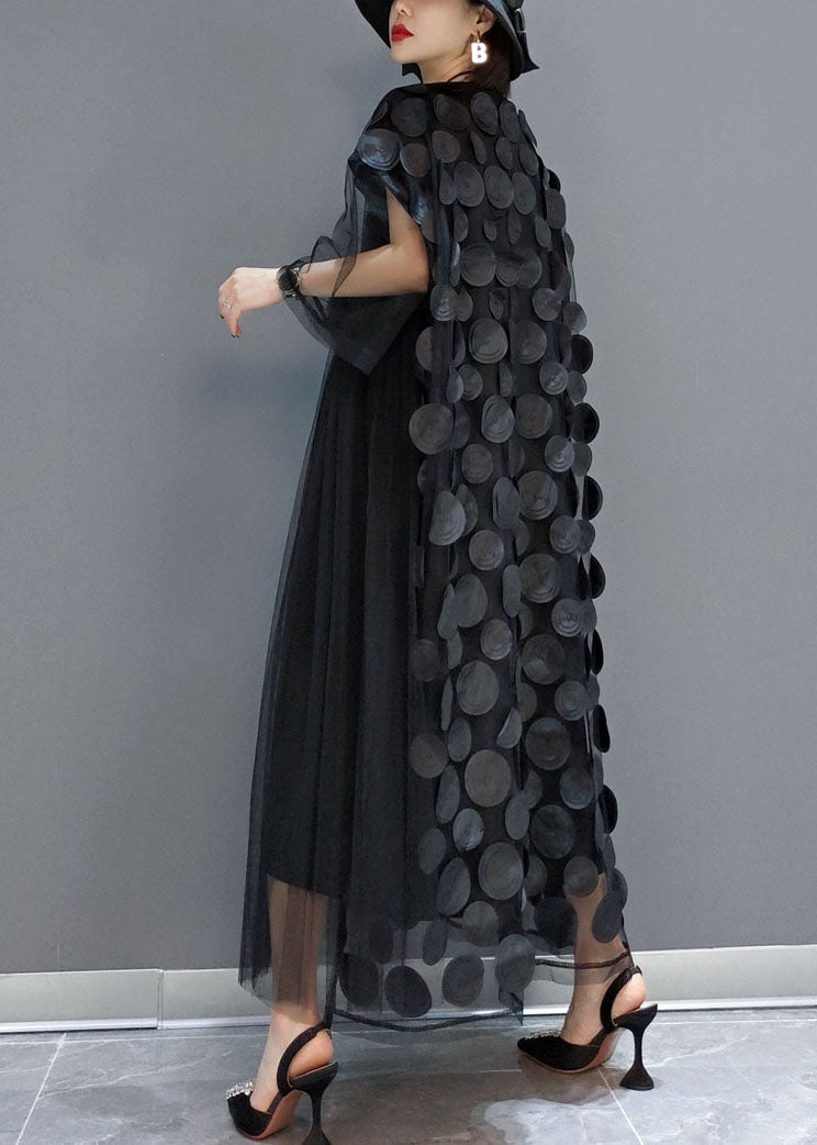 Asymmetric half-sleeve tulle party dress for women -9