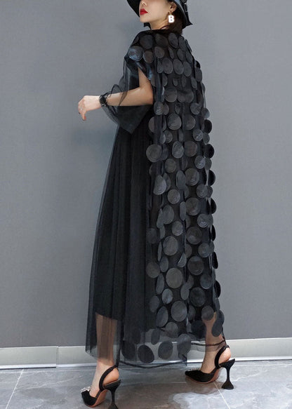 Asymmetric half-sleeve tulle party dress for women -9