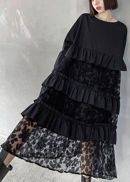Bohemian ruffled long-sleeve midi dress for women -3