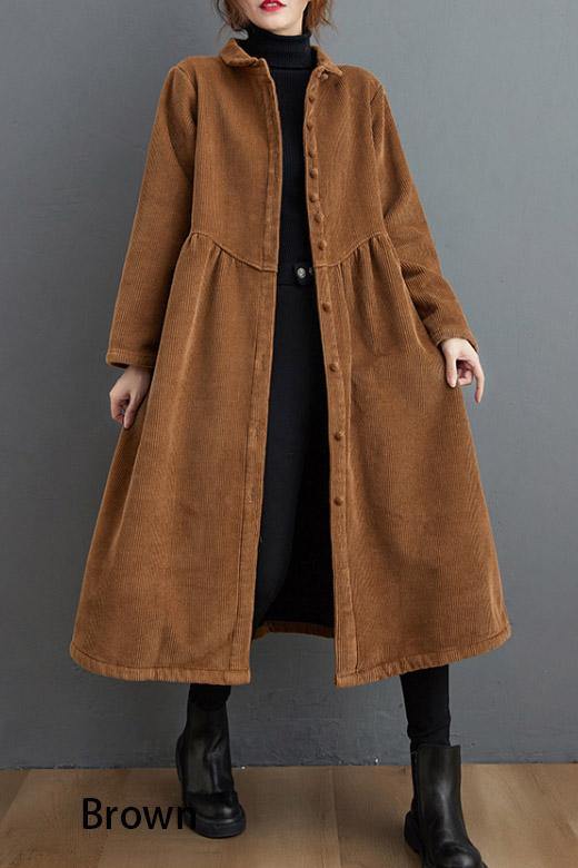 Elegant cinched corduroy longline coat for women -4