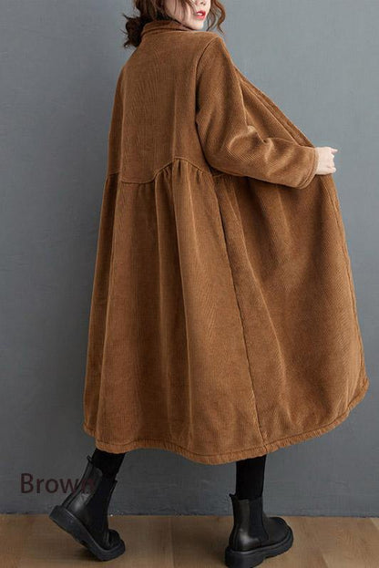 Elegant cinched corduroy longline coat for women -9