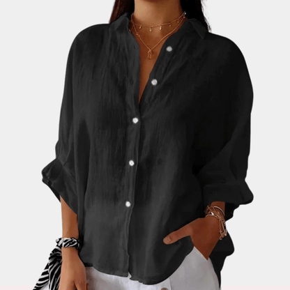 Relaxed fit button-down shirt with roll-up sleeves for women | Alora