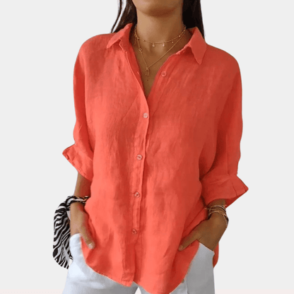 Relaxed fit button-down shirt with roll-up sleeves for women | Alora