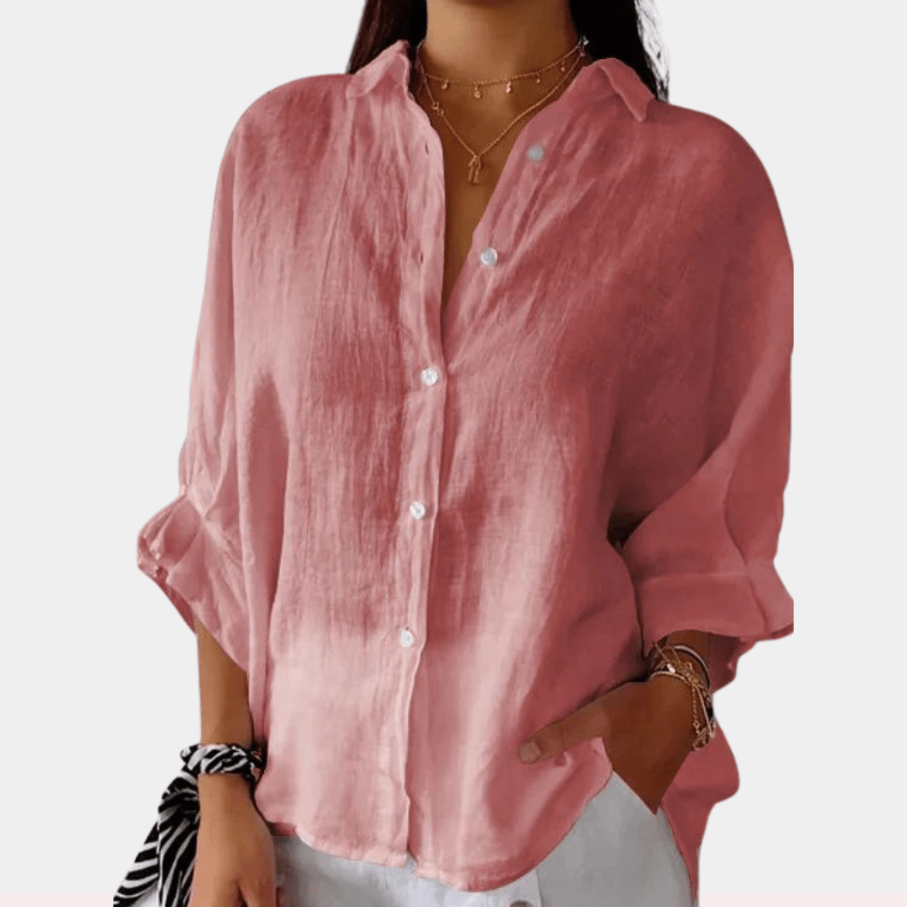 Relaxed fit button-down shirt with roll-up sleeves for women | Alora