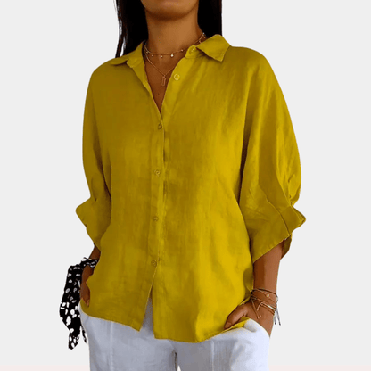 Relaxed fit button-down shirt with roll-up sleeves for women | Alora