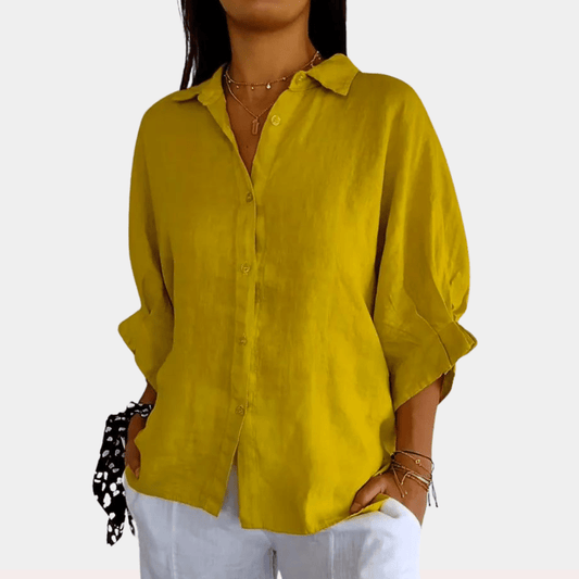 Relaxed fit button-down shirt with roll-up sleeves for women | Alora