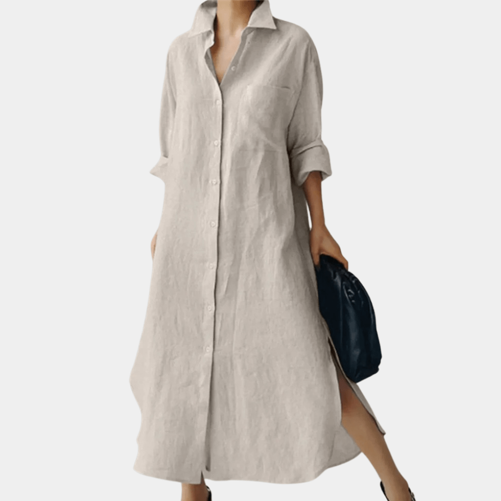 Oversized shirt dress with collar and side slits for women | Marina