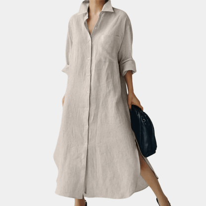 Oversized shirt dress with collar and side slits for women | Marina