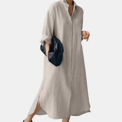 Oversized shirt dress with collar and side slits for women | Marina