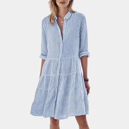 Striped tiered shirt dress with button front for women | Liora