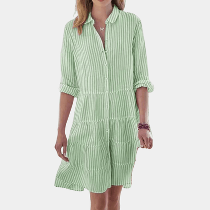 Striped tiered shirt dress with button front for women | Liora