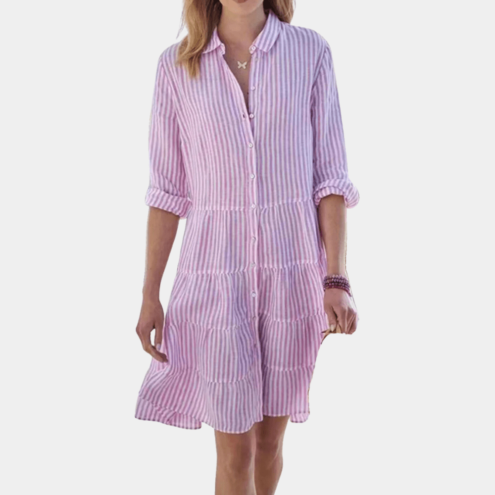 Striped tiered shirt dress with button front for women | Liora
