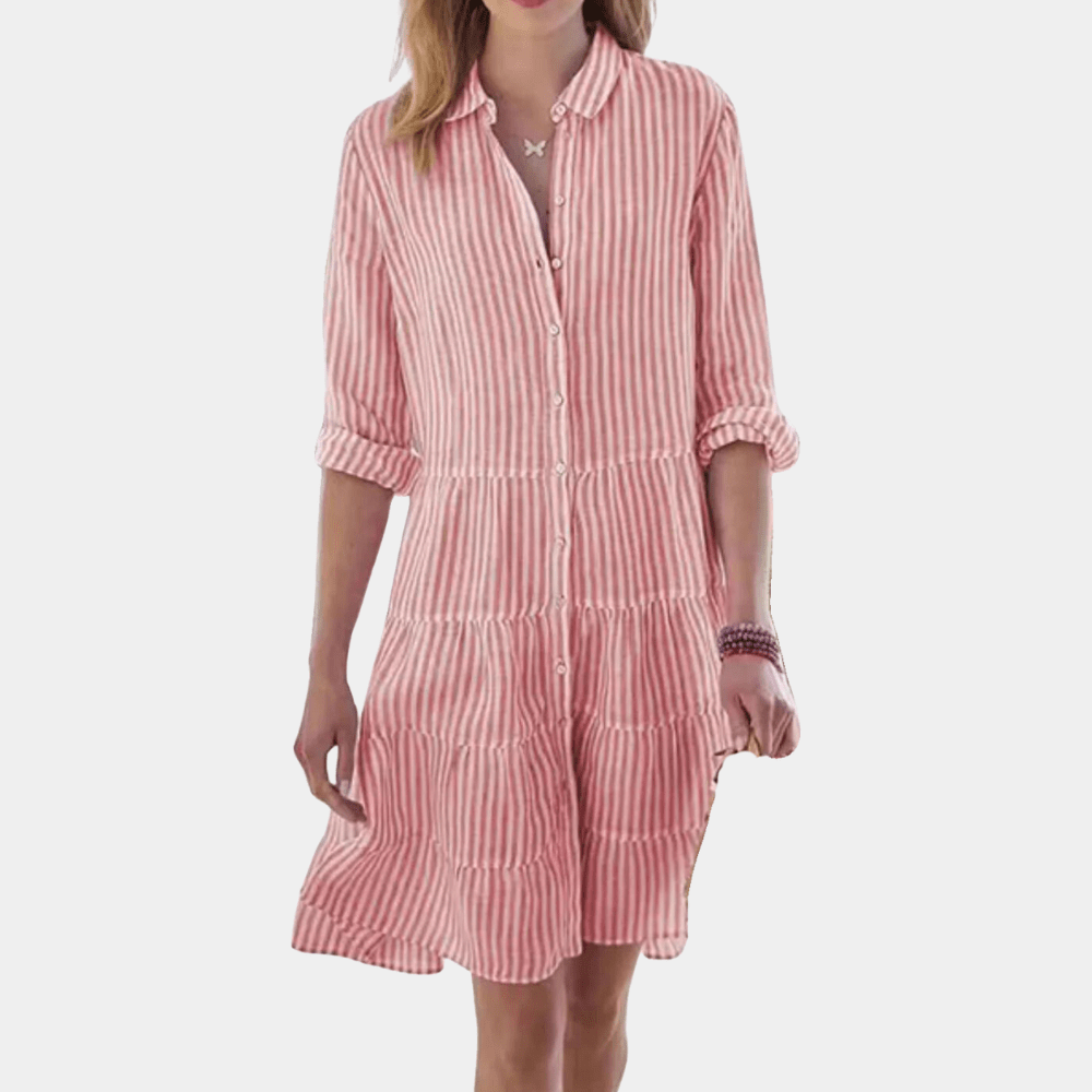 Striped tiered shirt dress with button front for women | Liora