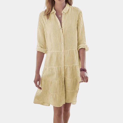 Striped tiered shirt dress with button front for women | Liora