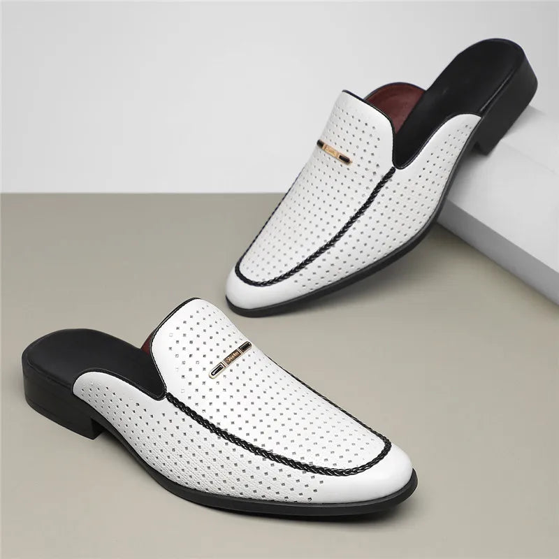 Classic genuine leather slip-on slides for men | Capri -5
