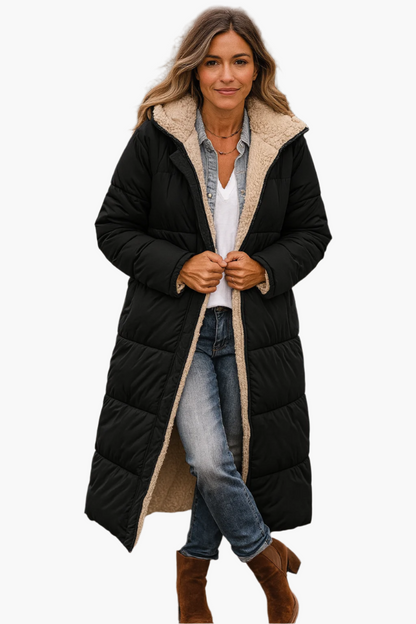 Quilted fleece-lined full-length puffer coat for women -1