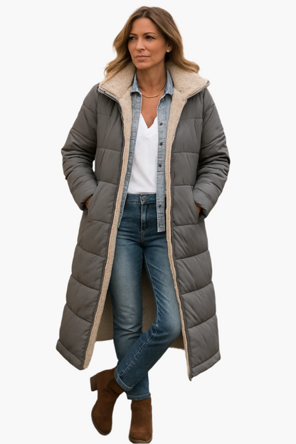 Quilted fleece-lined full-length puffer coat for women -6