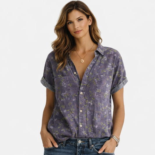 Floral vintage blouse with lapel collar for women | Rosalie