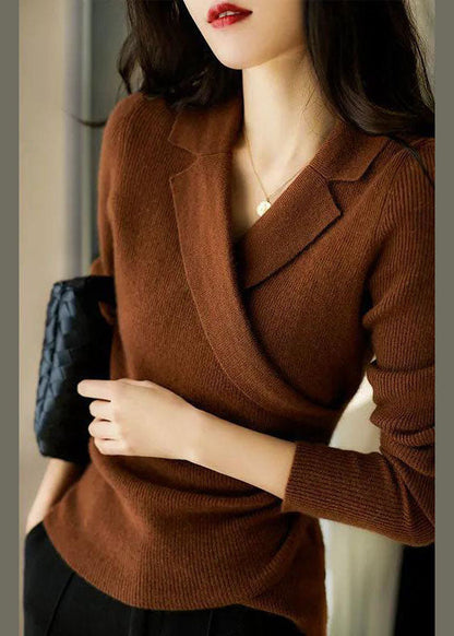 Slim-fit Peter Pan collar asymmetric sweater for women -1