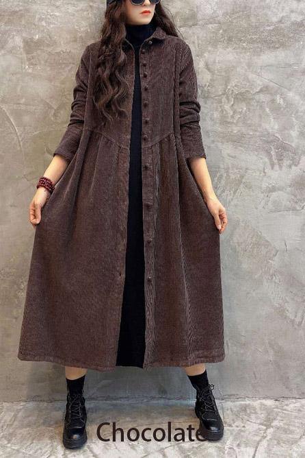 Elegant cinched corduroy longline coat for women -5