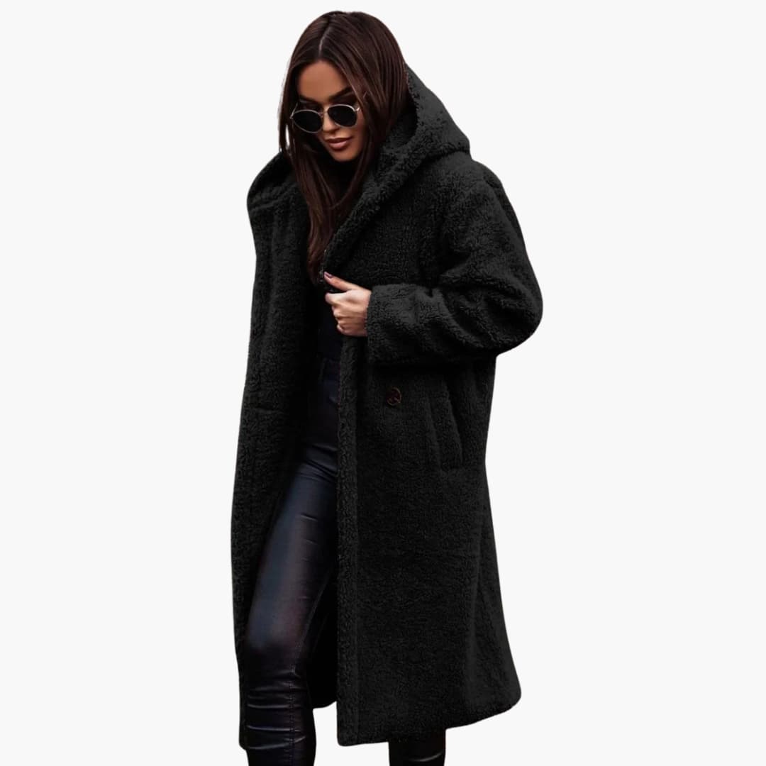 Classic hooded button-through coat for women -10