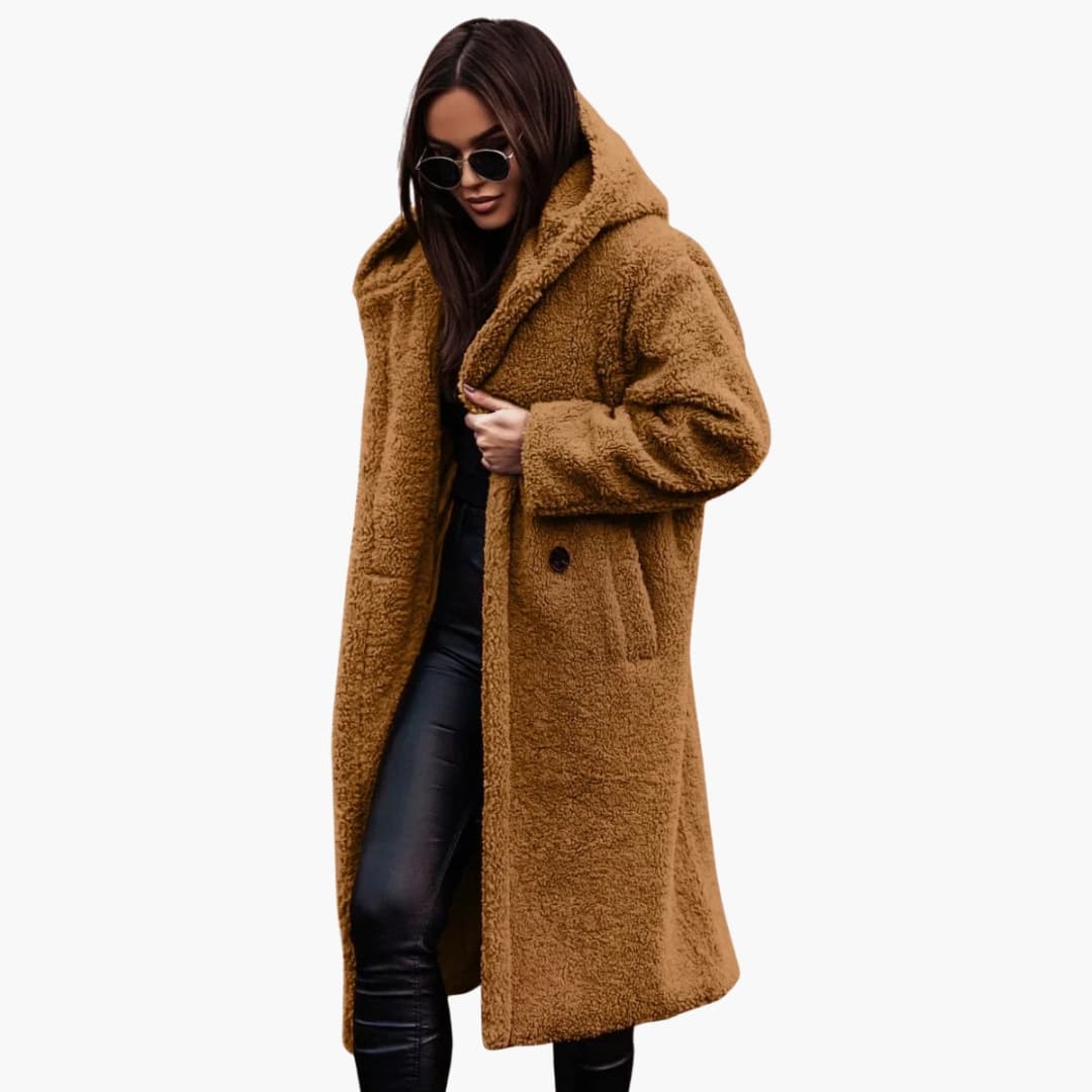 Classic hooded button-through coat for women -4