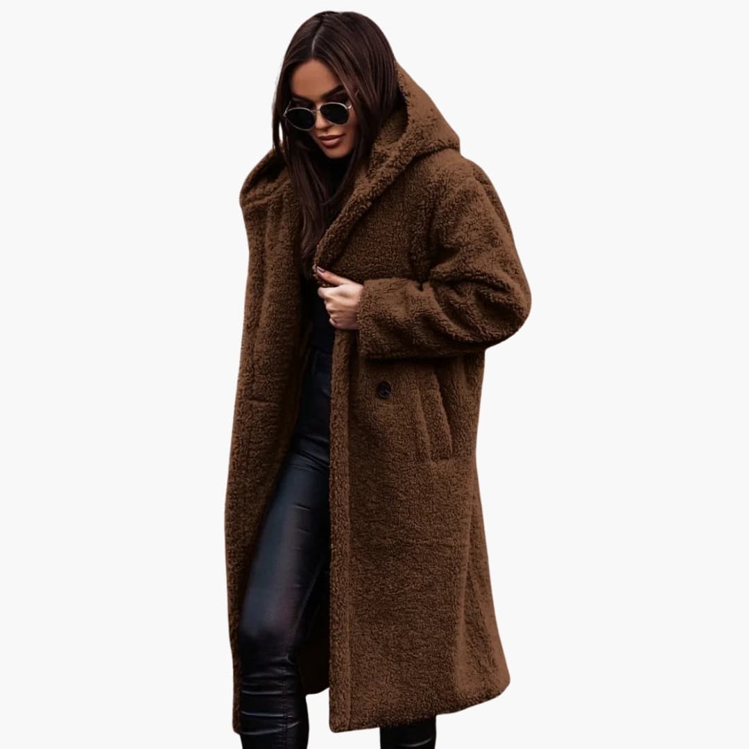 Classic hooded button-through coat for women -8
