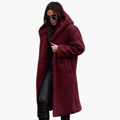 Classic hooded button-through coat for women -9