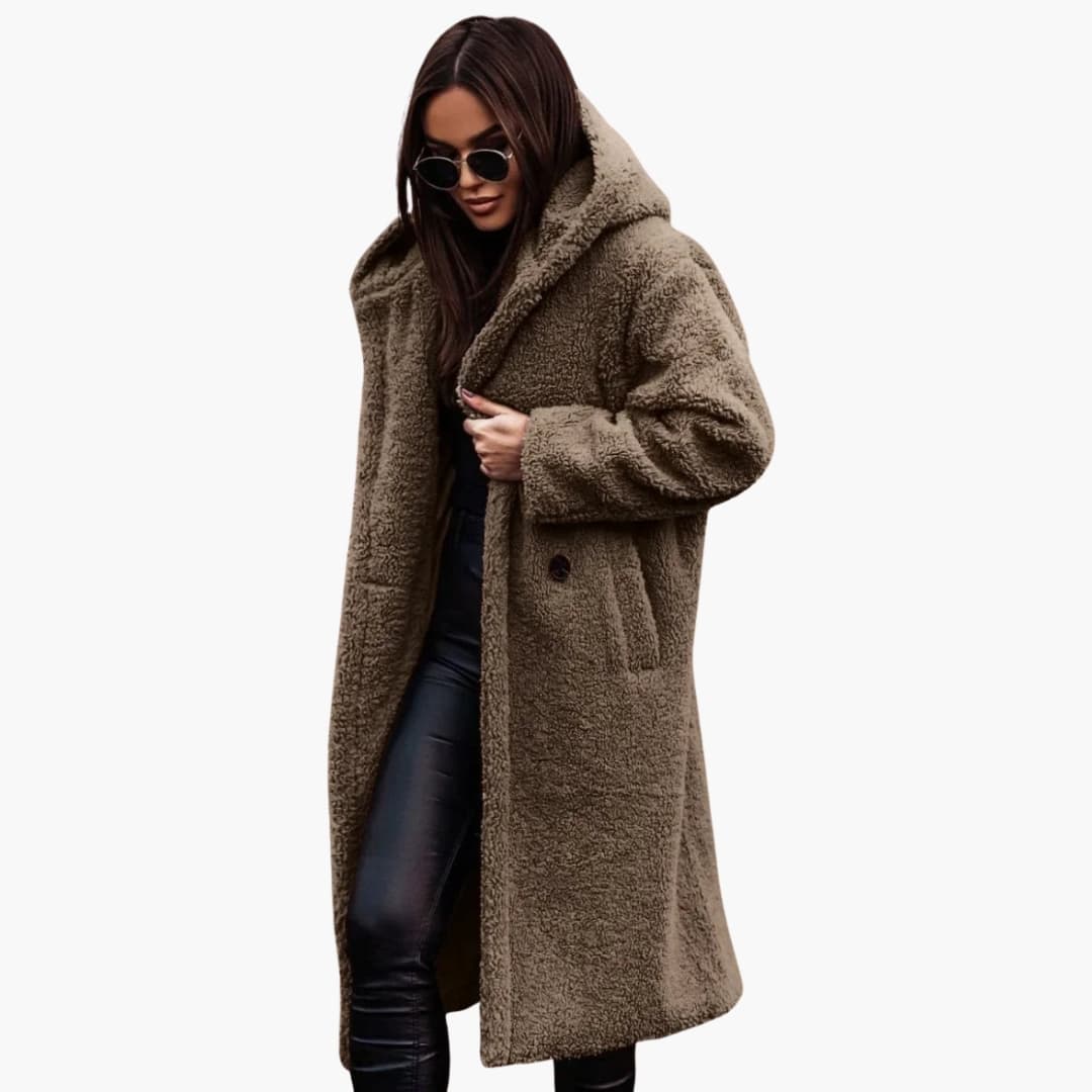 Classic hooded button-through coat for women -11