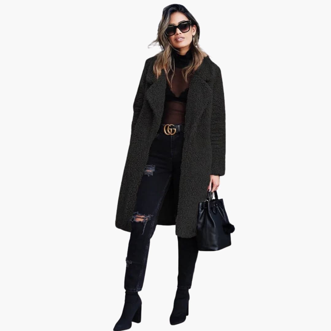 Long wide-collar teddy coat for women -7