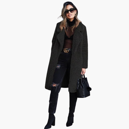 Long wide-collar teddy coat for women -7