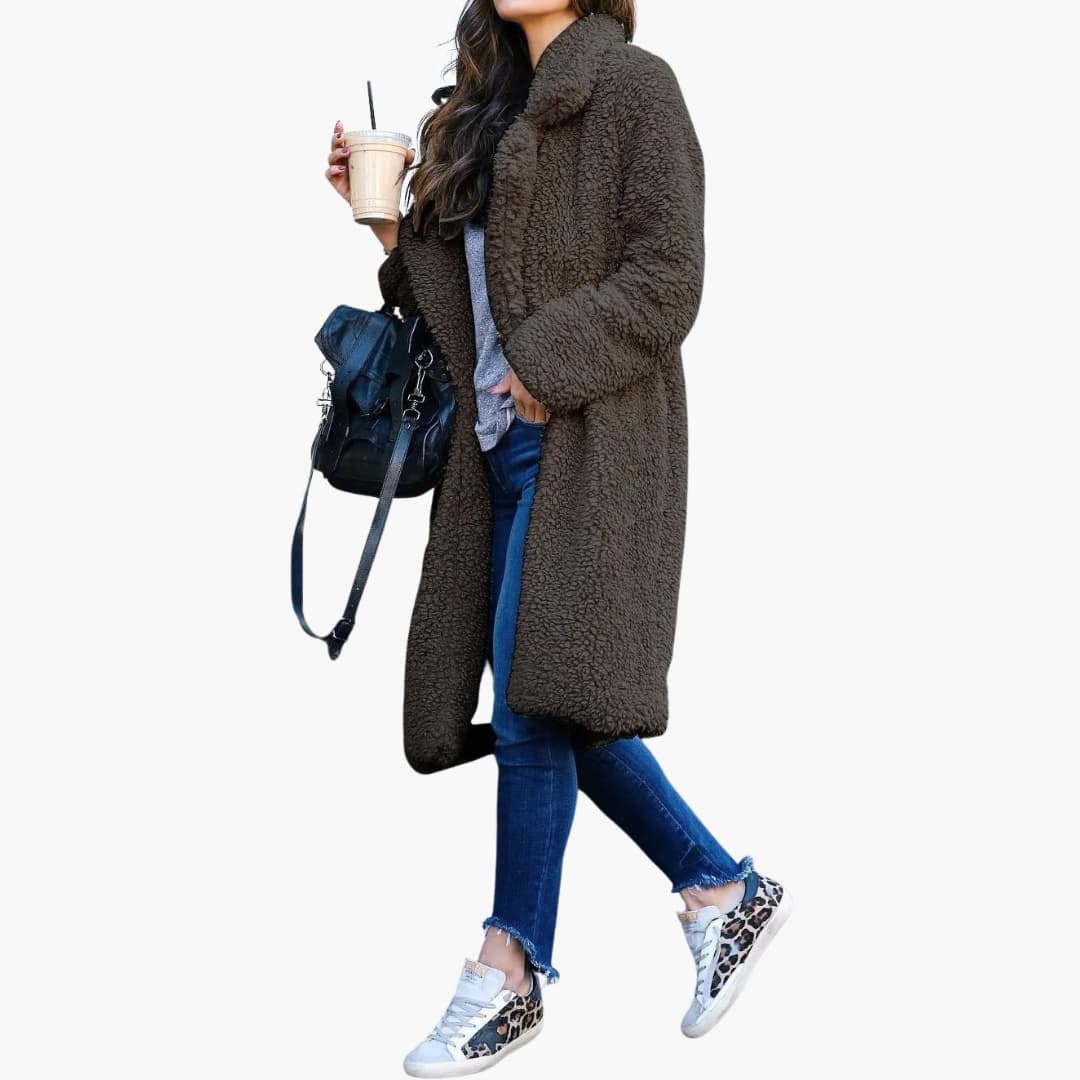 Long wide-collar teddy coat for women -6