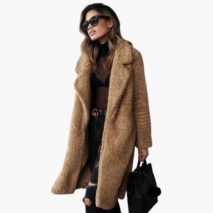 Long wide-collar teddy coat for women -5