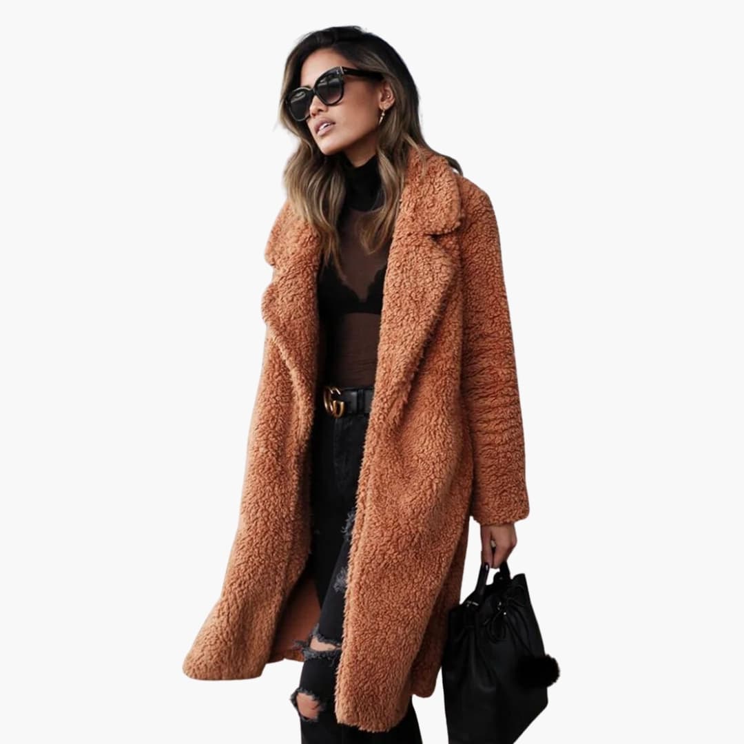 Long wide-collar teddy coat for women -4