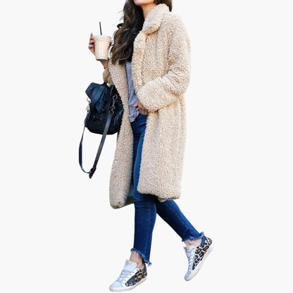 Long wide-collar teddy coat for women -2