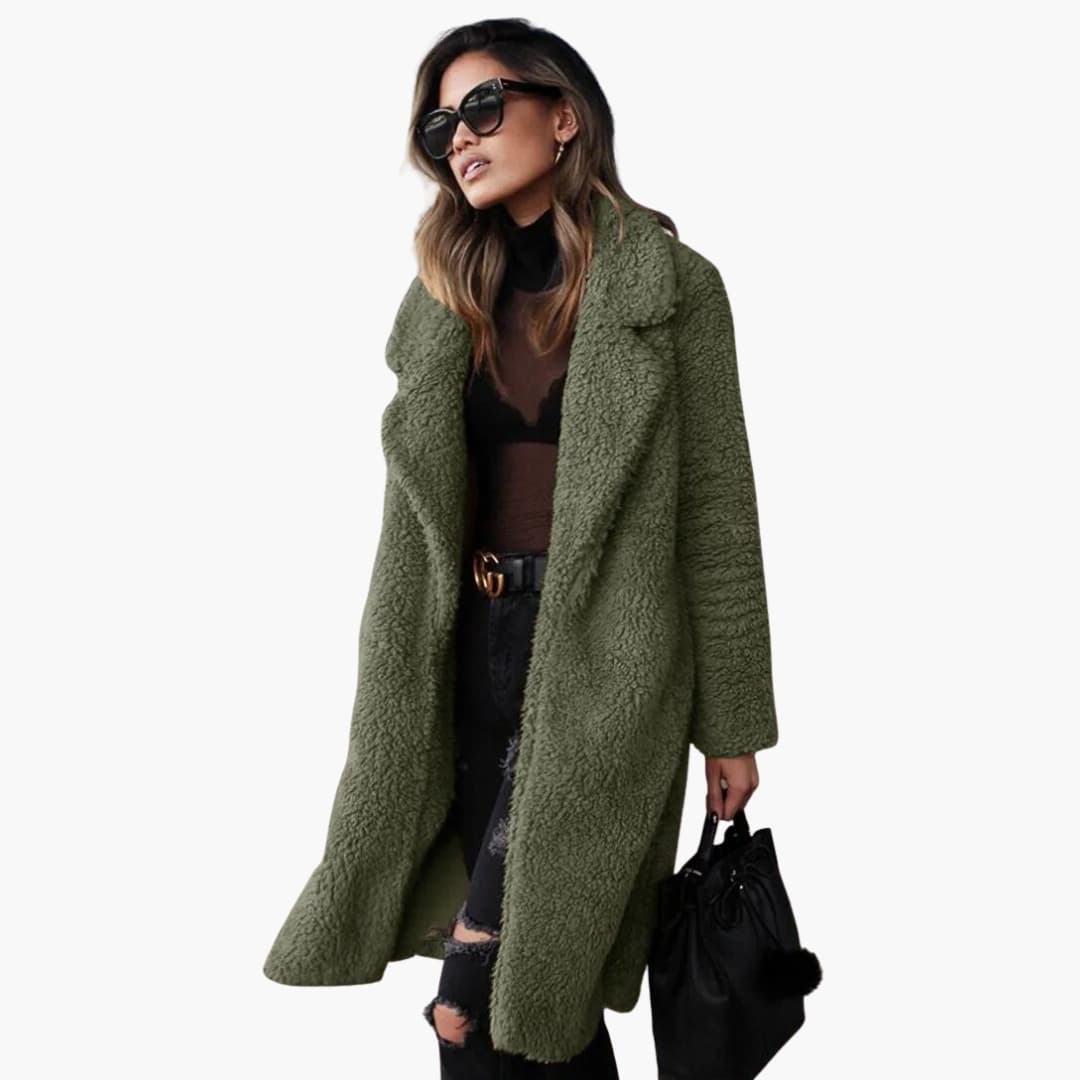 Long wide-collar teddy coat for women -3