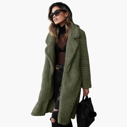 Long wide-collar teddy coat for women -3