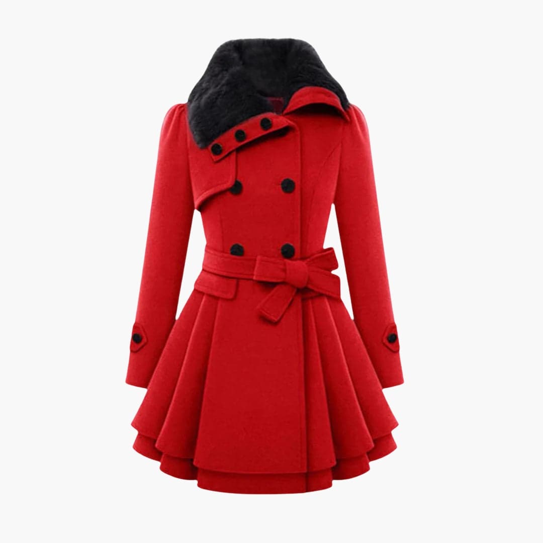 Elegant belted button-up winter coat for women -3