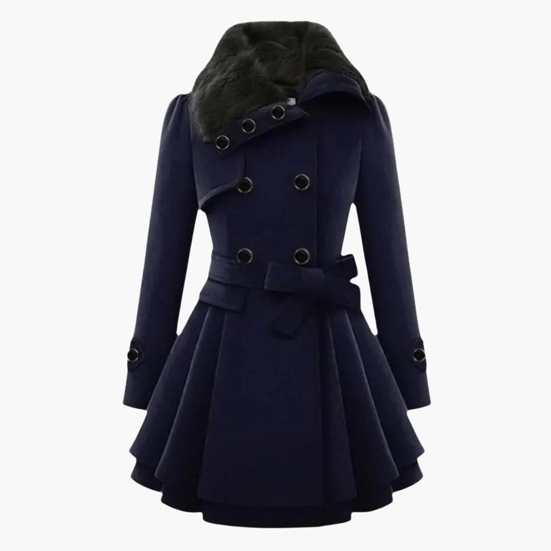Elegant belted button-up winter coat for women -2