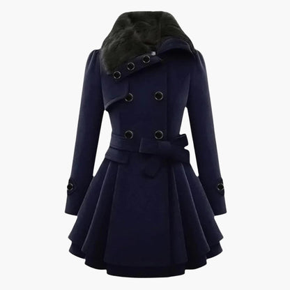 Elegant belted button-up winter coat for women -2