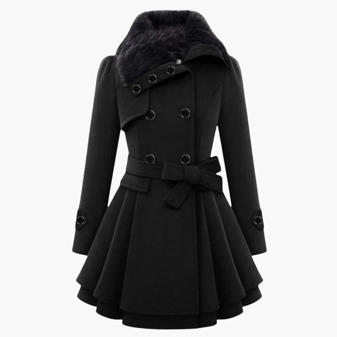 Elegant belted button-up winter coat for women -1