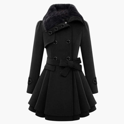 Elegant belted button-up winter coat for women -1