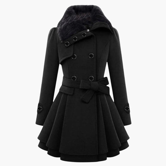 Elegant belted button-up winter coat for women -1